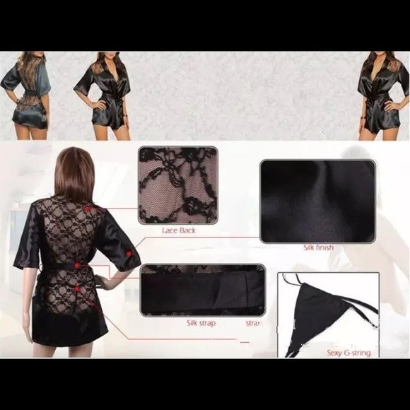 Black Robe Sexy Nightwear Lace Silk - Picture 3 of 3